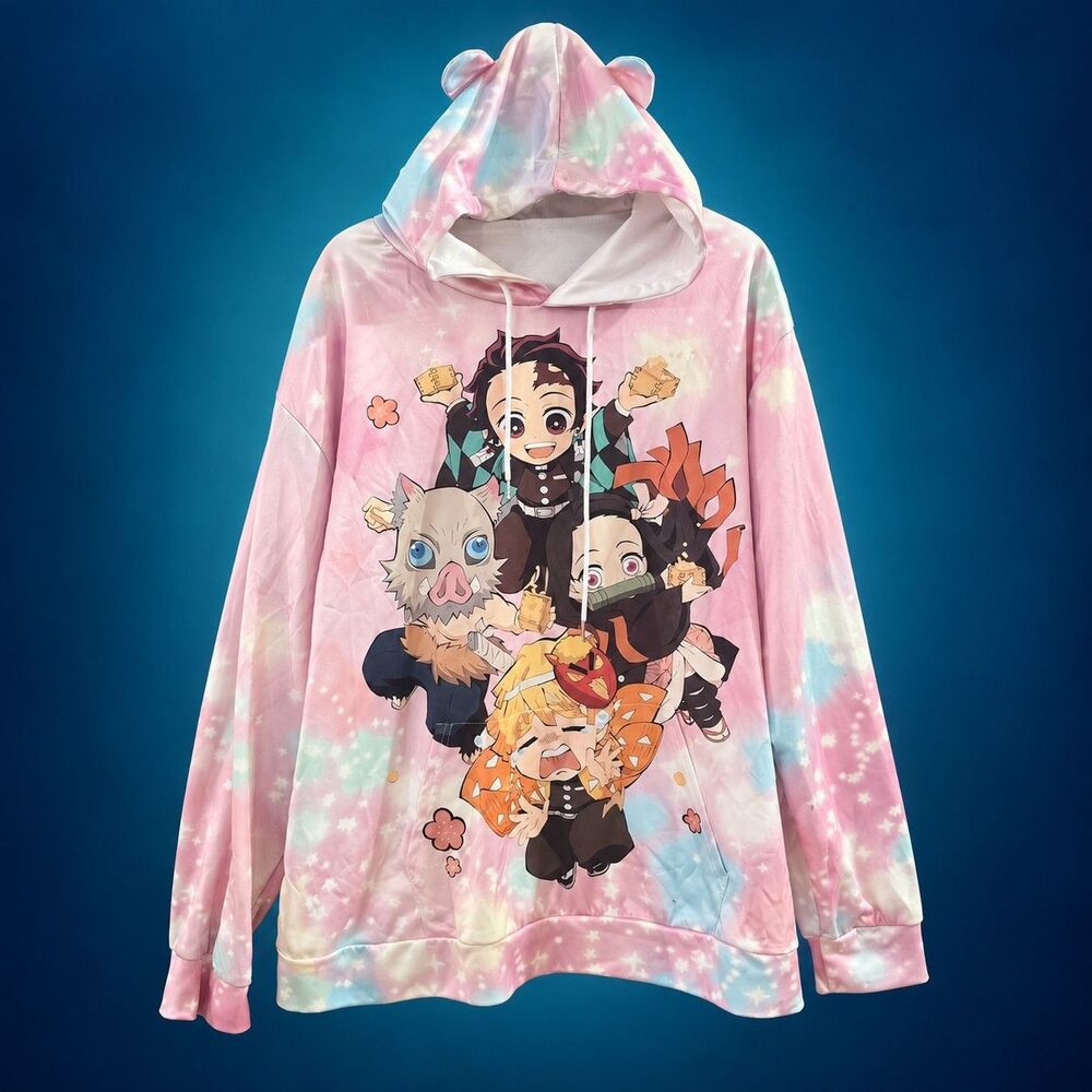Demon Slayer Anime Hoodie Sweatshirt 2X Tanjiro Nezuko Cosplay NWOT Pink